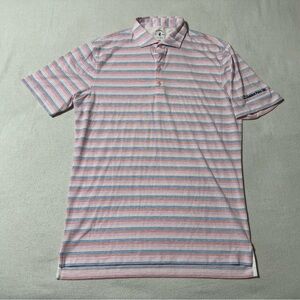 Johnnie-O Mens Medium Top Shelf Pink/Blue/Coral/White‎ Polo Shirt Stretch